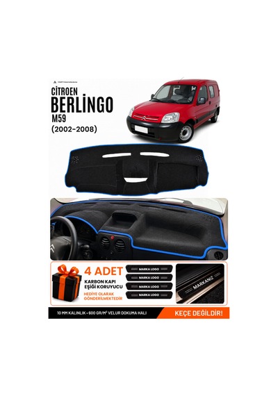 Cıtroen Berlıngo M59 2002-2008 Uyumlu Torpido Örtüsü, Torpido Kılıfı - Siyah Mavi