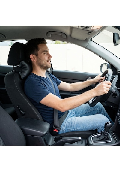 Ergonomik Oto Boyun Yastığı - Sürüş Destek Ve Yolculuk Yastığı 2 Adet - Suni Deri Fermuarlı - Lastikli Pratik Montaj Siyah
