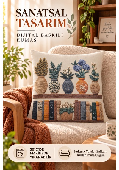 Dijital Baskılı Punch Nakış Desenli Dekoratif Kırlent Kılıfı 1 Adet Çok Renkli3 - 923374105 Çok Renkli3