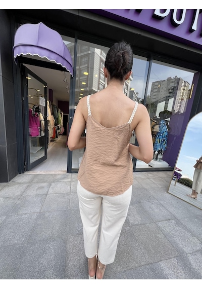 Keten Salaş Askılı Bluz- Kahve Rengi-166 Kahve Rengi
