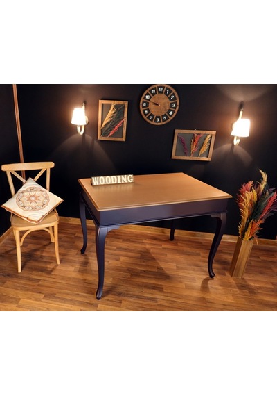 Wooding-Mobilya Wooding 120 Cm Masif Lacivert Naturel Yemek Masası