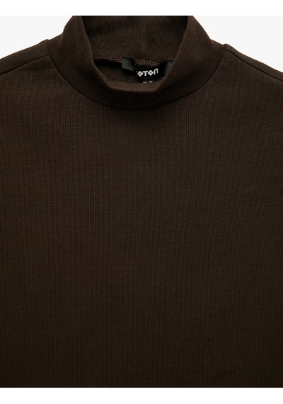 Koton Pamuklu Slim Fit Kolsuz Dik Yaka Bluz Kahverengi 7wak50081ek Kahve