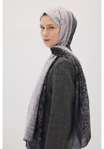 Mirsoy Scarf Eftelya Pamuk Etnik Desen Şal Gri