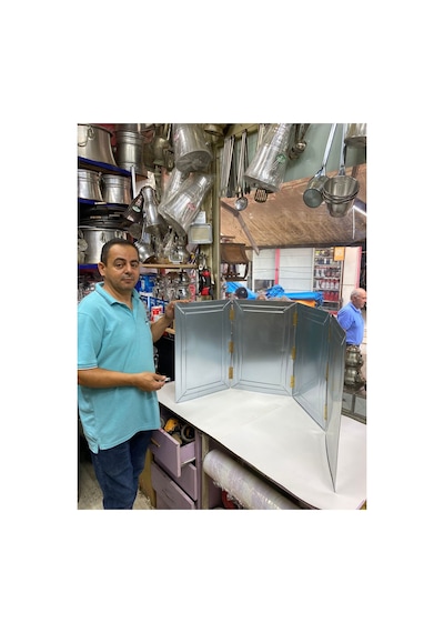 4 Kanatlı Büyük Boy 40x160 Cm Kamp Metal Rüzgar Kesici Rüzgarlık - Yağ Sıçratmaz Ocak Arkası Gri
