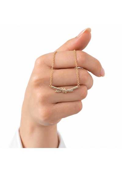 Zirkon Taşlı Çelik Kolye Gold Renk