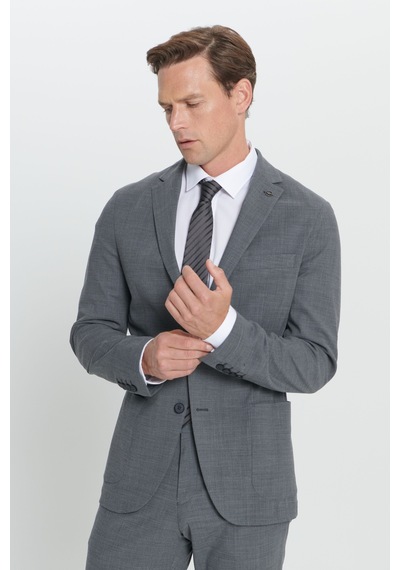 AC&Co / Altınyıldız Classics Erkek Grı Slim Fit Dar Kesim Mono Yaka Yünlü Takım Elbise Grı