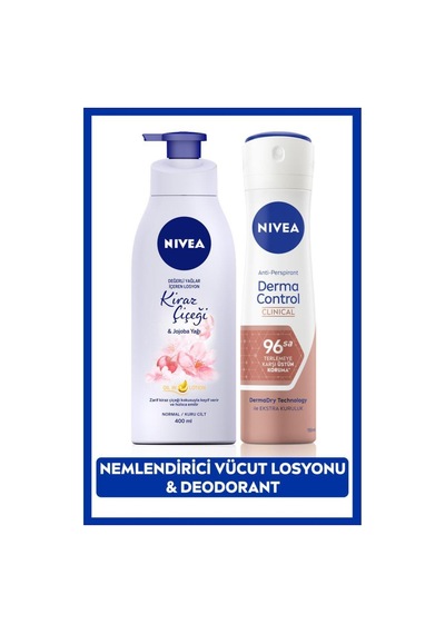 Kadın Sprey Deodorant Derma Control Clinical 150ml, Kiraz Çiçeği Nemlendirici Vücut Losyonu 400ml