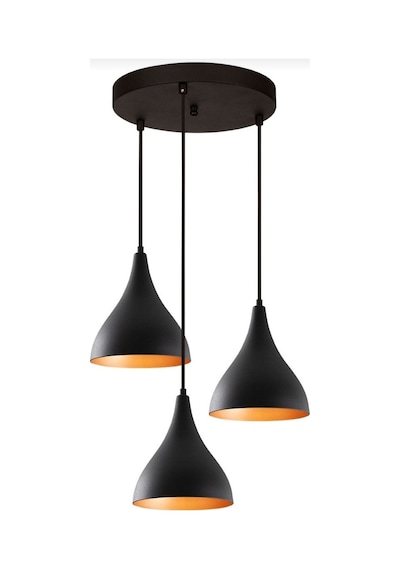 My Lights Retro Rustik Metal Sarkıt Üçlü Avize Siyah Içi Altın A