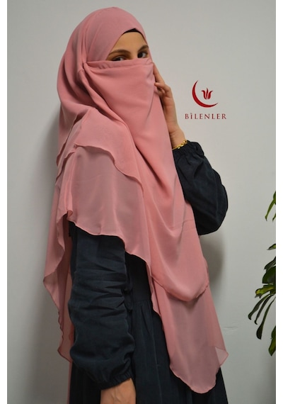 Bilenler 3 Katlı Şifon Sufle Pratik Şal Pembe