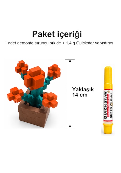 Piksel Orkide Biblo - 3d Baskı, Minecraft Esintili Turuncu