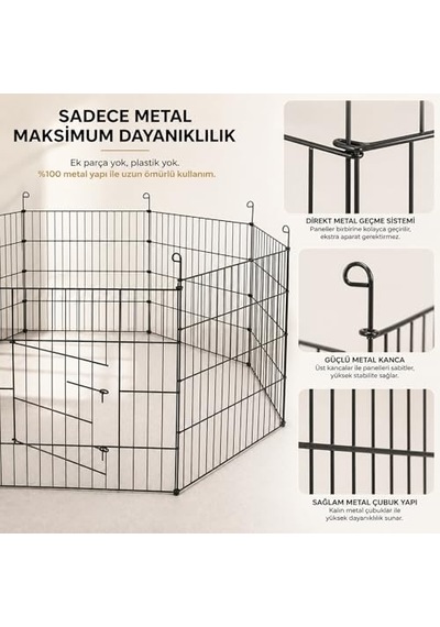 Metal Kedi Köpek Çiti Oyun Alanı, 6 Adet Dayanıklı Metal Panelli 360 Derece Hava Alan Modüler Altıgen Dikdörtgen Duvar Kenarı Şekilli Kediler Ve Küçük Orta Boy Köpekler İçin Oyun Yaşam Alanı