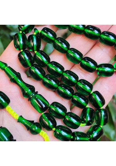 9 x 11 MM Şeffaf Delim Zümrüt Yeşili Katalin Tesbih - Ergin Baran Necef