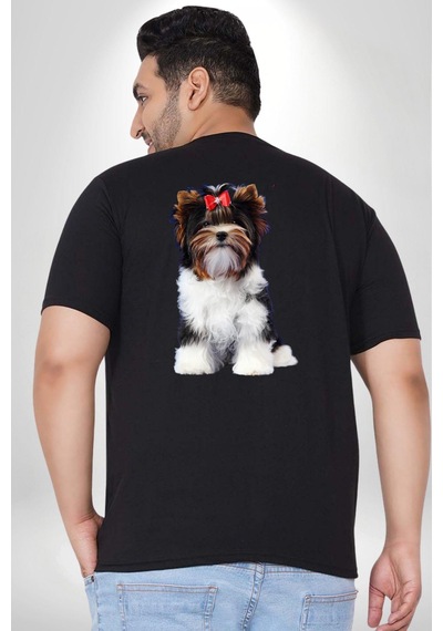 Angemiel Biewer Yorshire Terrier Büyük Beden Siyah Tişört Kadın Erkek Ünisex Sırt Baskılı Siyah