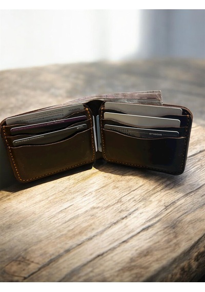 Parla Leather Bifold El Yapımı Hakiki Deri Baba Cüzdanı Taba