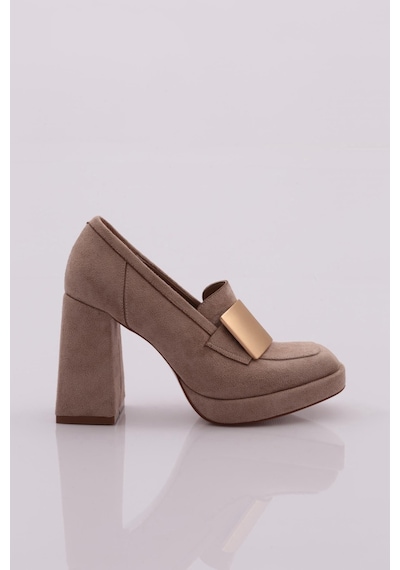 Dgn K3803 Kadin Topuklu Loafer Ayakkabi K3803-424-R1920 Vizon