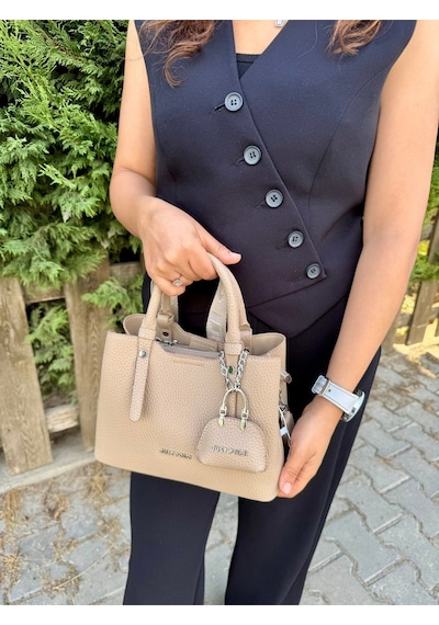 Just Polo Yeni Sezon 3 Bölmeli Yumuşak Deri Şık El Ve Omuz Çantası Shopper 22 X 18 Cm Bej