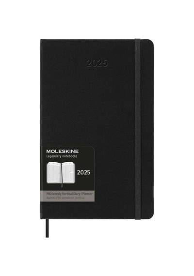 Pro 12 Ay 2025 Haftalık Dikey Planlayıcı, Sert Kapak, Büyük 5" X 8.2" , Siyah, 288 Sayfa Çok Renkli