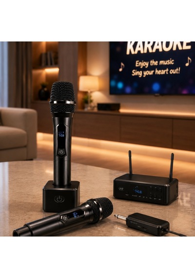 Yeni Nesil Uhf Kablosuz Çift El Mikrofonu Seti Dijital Ekranlı Şarj Edilebilir