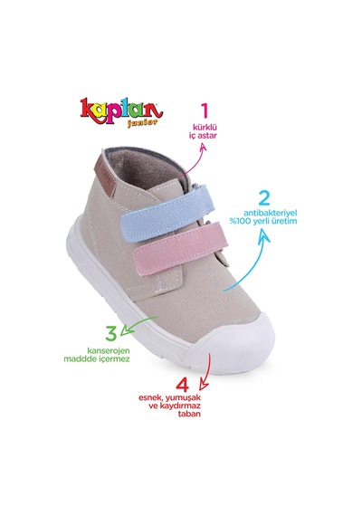 Kaptan Junior Kız Bebek Çocuk Botu Ortopedik Kaymaz Taban Krem