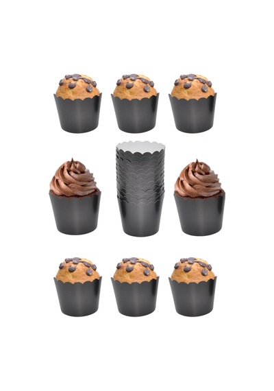 Cupcake Kalıbı & Kek Kapsülü & Muffin Kek Kalıbı & 25'li Siyah Kek Kalıbı Stoneware Siyah Diğer