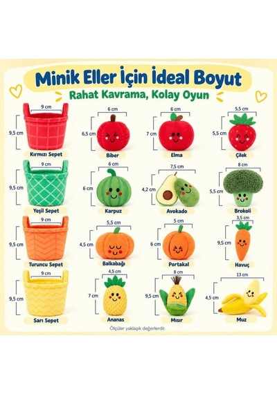 Robokids Montessori Meyve Sebze Renk Eşleştirme Duyusal Bebek Oyuncağı 16 Parça
