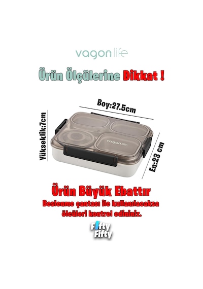 Vagonlife Büyük Ebat 1200 Ml Sızdırmaz,karışmaz 4 Bölmeli Lunch Box Yeni Nesil Sefer Tası -ff7080