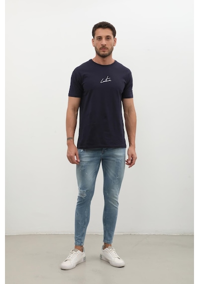 Erkek Skinny Ripped Jean Açık Mavi Koyu Mavi