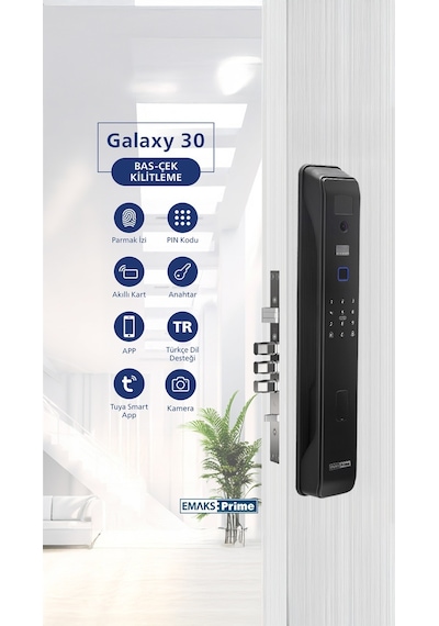 Emaks Prime Akıllı Kilit GALAXY30 F Ultra, Yüz Tanıma, Kamera, Wifi, Şifre, Kart, Parmazk İzi -
