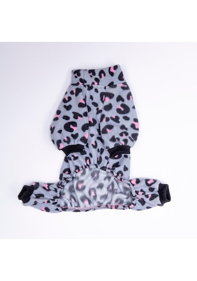 Gri Innsbruck Leopard Desenli Tulum Küçük Irk Peluş Tulum Köpek Tulumu Köpek Kıyafeti Kedi Kıyafeti