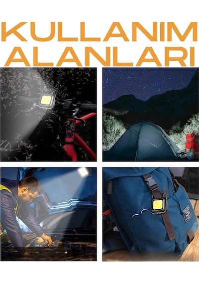 3 Adet Led Anahtarlıklı Metal Kasa El Feneri Cep Boy Cob 800mah Siyah