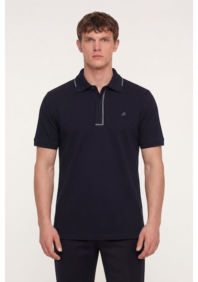 Sabri Özel Erkek Lacivert Dar Kesim Slim FitPamuk Pike Polo Yaka T-shirt