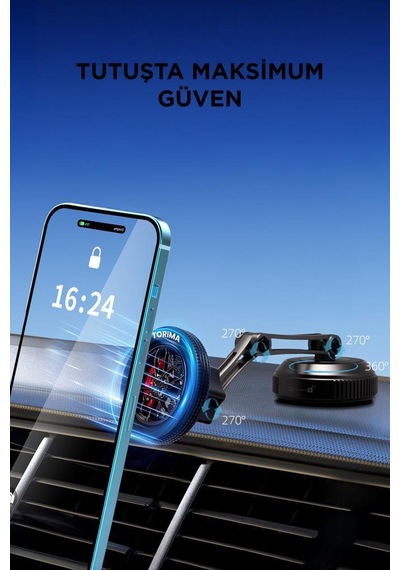 Torima JX-060 Sarsılmaz Manyetik 360 Derece Ayarlanabilir Araç İçi Telefon Tutucu Siyah
