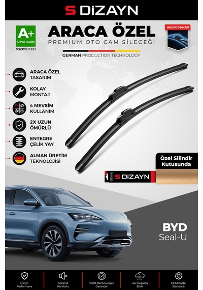 S-dizayn Byd Seal U Ön Cam Silecek Seti 2024 Üzeri Premium Araca Özel 60-45 Cm A+ Kalite