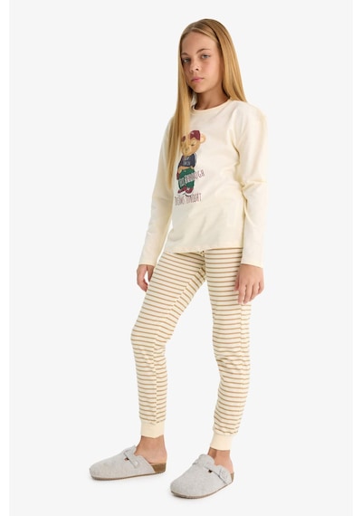 Defacto Kız Çocuk Pijama Takımı Baskılı Uzun Kollu Üst Çizgili Uzun Alt F1085a825auer134 Ekru Defacto Kız Çocuk Pijama Takımı Baskılı Uzun Kollu Üst Çizgili Uzun Alt F1085a825auer134 Ekru