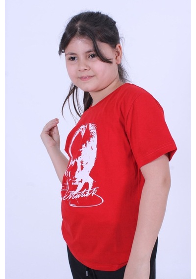 Fyk Kids Atatürk Baskılı Imzalı Unisexs T-shırt Kırmızı - Beyaz Beyaz - Kırmızı