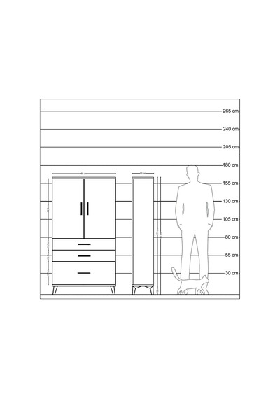 Arges Dolap Tek Raflı 3 Çekmeceli Tek Askılı 88x30x163 Antrasit-antrasit Antrasit