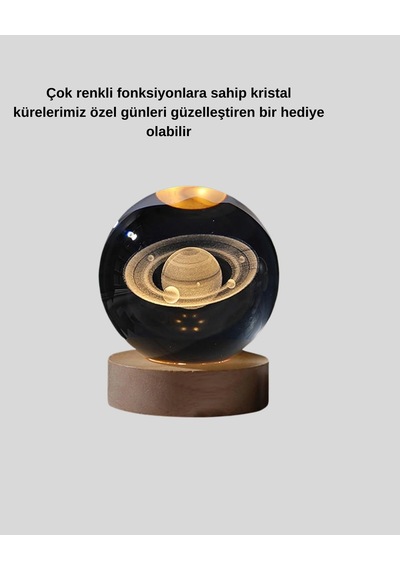Hubrendy Tekno Satürn Desenli Kristal Küre Led Gece Lambası Ahşap Standlı Diğer