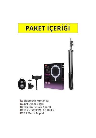 Ring Light 26cm Halka Işık + Tripod Ayak Bluetooth Uzaktan Kumandalı 3 Işık Modu & 10 Parlaklık Seviyesi