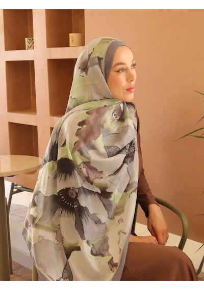 Moda Kaşmir Livora Desen Pamuk Şal Koyu Gri