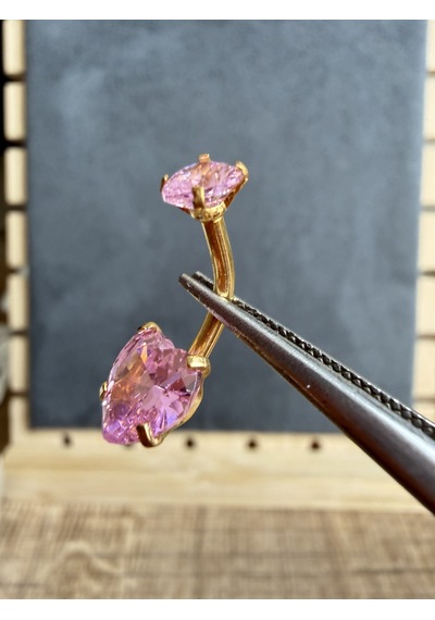 %100 316 L Cerrahi Çelik Çift Kalpli Çelik Göbek Piercngi Pembe