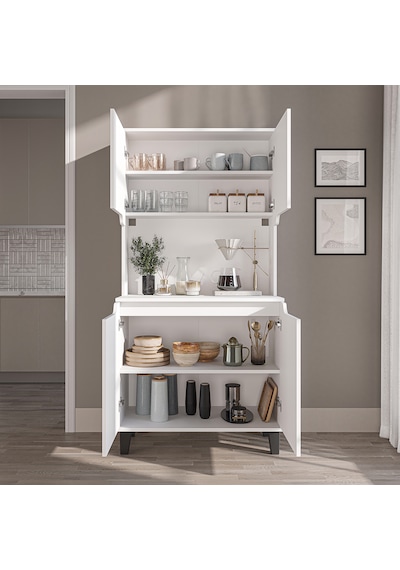 Defne Kahve Köşesi, Çok Amaçlı Dolap, 4 Kapaklı Kiler Dolabı, Mutfak Dolabı 90 Cm Mat Beyaz Defne Kahve Köşesi, Çok Amaçlı Dolap, 4 Kapaklı Kiler Dolabı, Mutfak Dolabı 90 Cm Mat Beyaz