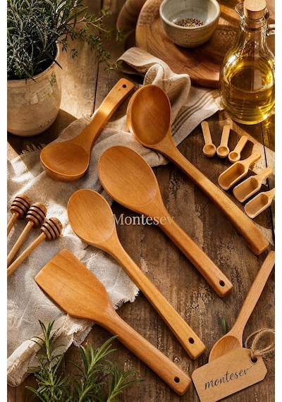 Ahşap Tahta Mutfak Kaşık Seti 15 Parça Kayın, Şimşir Ve Bambu Ağacı Mnt-015 Genel
