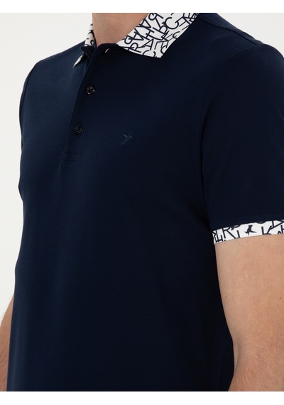 Lacivert Slim Fit Polo Yaka Merserize T-shirt