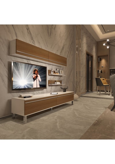 Decoraktiv Eko 5 Mdf Std Krom Ayaklı Tv Ünitesi Tv Sehpası Beyaz - Ceviz