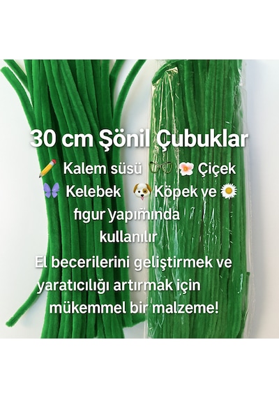 A 013 Zümrüt Yeşil Şönil Tüylü Hobi Çubuğu - 100'lü Paket