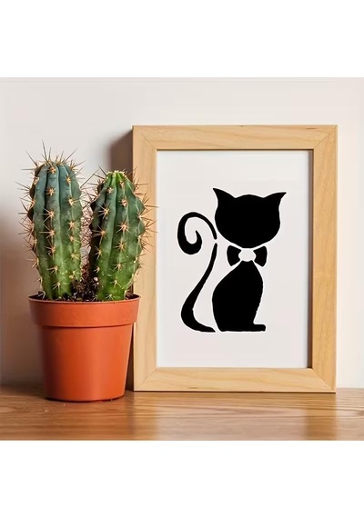 4 Adet Sevimli Kedi Şablonu, Yeniden Kullanılabilir, Duvar Boyama, Kumaş Boyama, Cam Sanatı