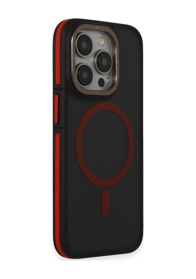 Tedar Joko Apple iPhone Uyumlu 14 Pro Max Kılıf Rocky Magsafe Kapak - Siyah-kırmızı Najmaddin standart