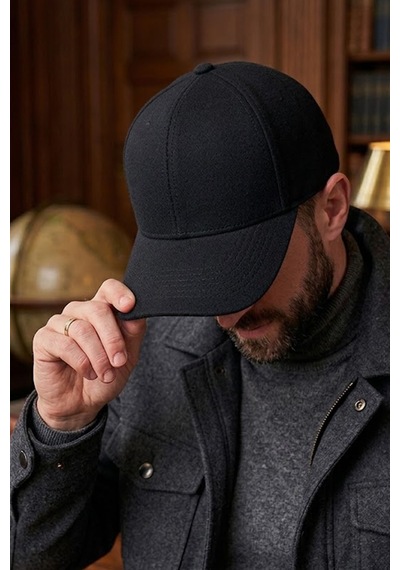 Ritagarcia Unisex Premium Kaşe Kumaş Kışlık Beyzbol Şapka Ayarlanabilir Siperli Kep Siyah