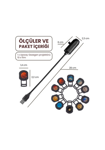 Upway 10 U 1 Arada Gezegen Ve Ay Projektörü - Eğitici Hd Gece Lambası 10 Parça Siyah