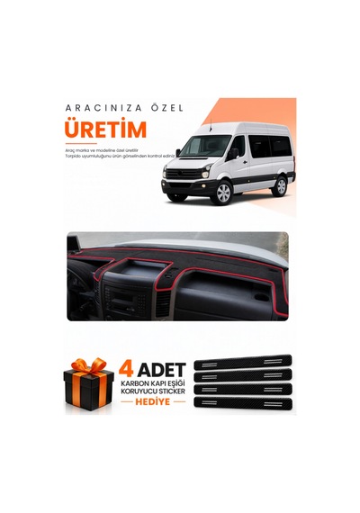 Volkswagen Crafter 2012-2019 Uyumlu Torpido Koruma Örtüsü Oto Kılıfı - Siyah Kırmızı